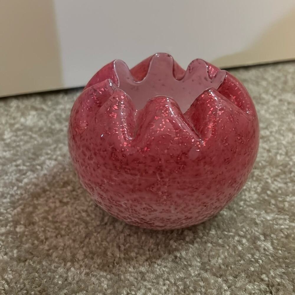 Cranberry Opalescent Victorian Spangle Glass Rose Bowl